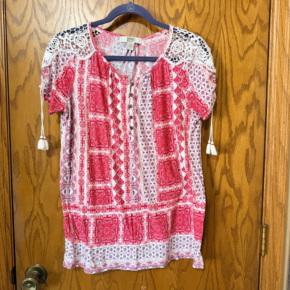 Crochet-Trim Peasant Tunic size Large